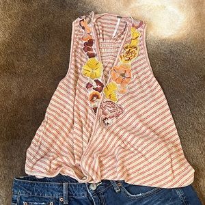 Free People Embroidered Patch Tank Top Shirt S